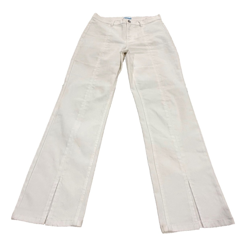 J. McLaughlin Women's Straight Front-Slit Ankle White Denim Jeans Stretch Size 6